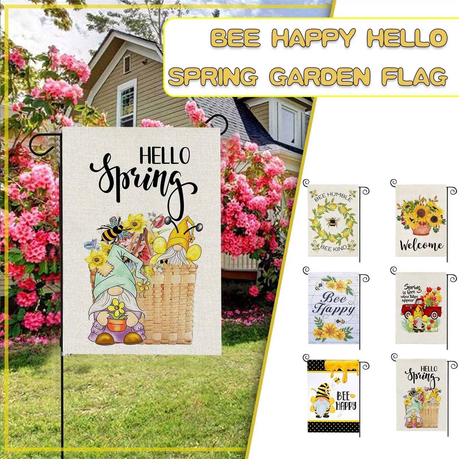 

Home Bee Festival Day Flag Decor Gnome Flag Gnome Porch Garden Banner Party Flags Diy Festival Decoration Accessiories