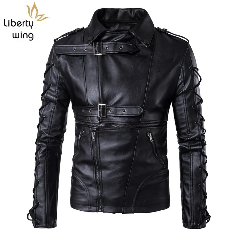 Мужская куртка из искусственной кожи на шнуровке с пряжкой в стиле панк Harajuku