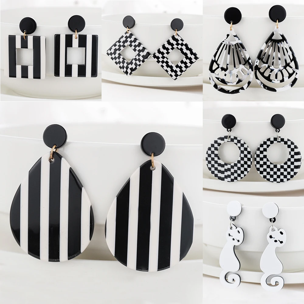 2020 новые с белыми и черными полосками свисающие серьги для женщин в форме капли
