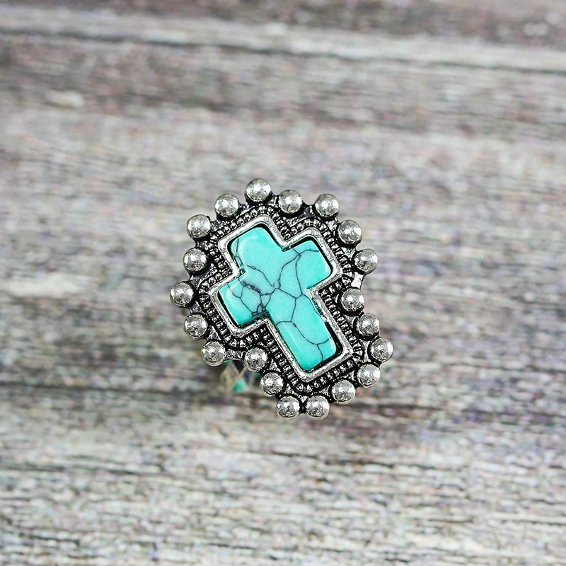 

Classic Vintage Cross Shaped s Stone Ring Fashion Women Adjustable Opening Finger Rings for Girl Friend Best Gift
