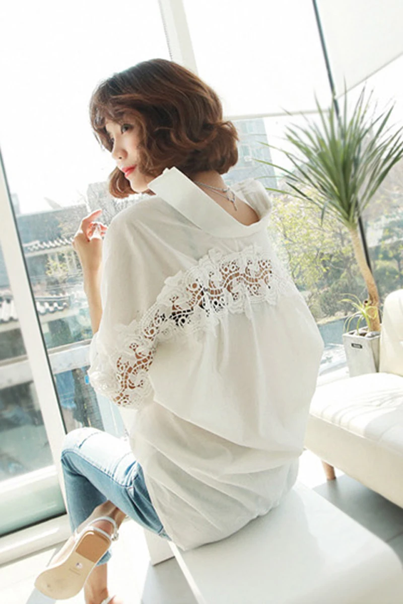 

Fashion women tops Summer 2021 backless sexy carved lace Blouse Shirt Ladies casual Loose White office blouse female -CH37