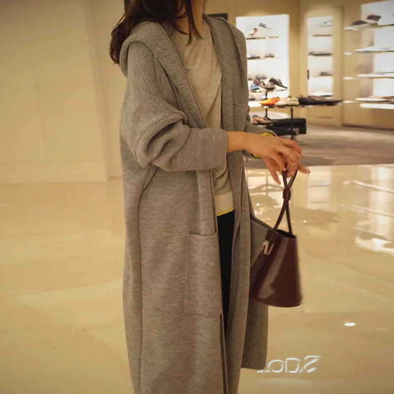 

cardigan sweater women's thick hooded coat 2021 Autumn winter new solid color loose lazy big sweater