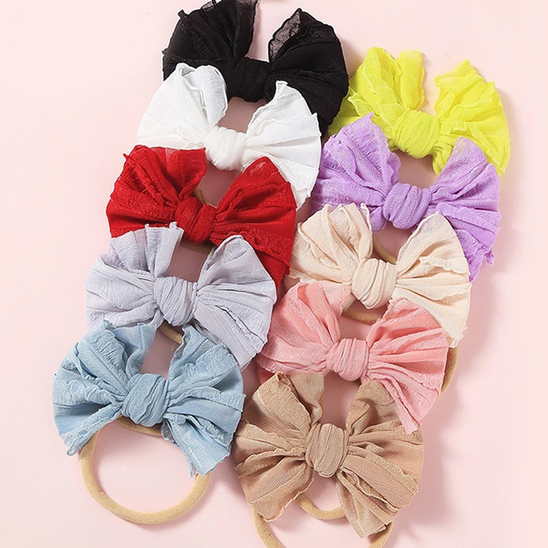 Детская однотонная эластичная резинка с большим бантом Мягкая повязка на голову