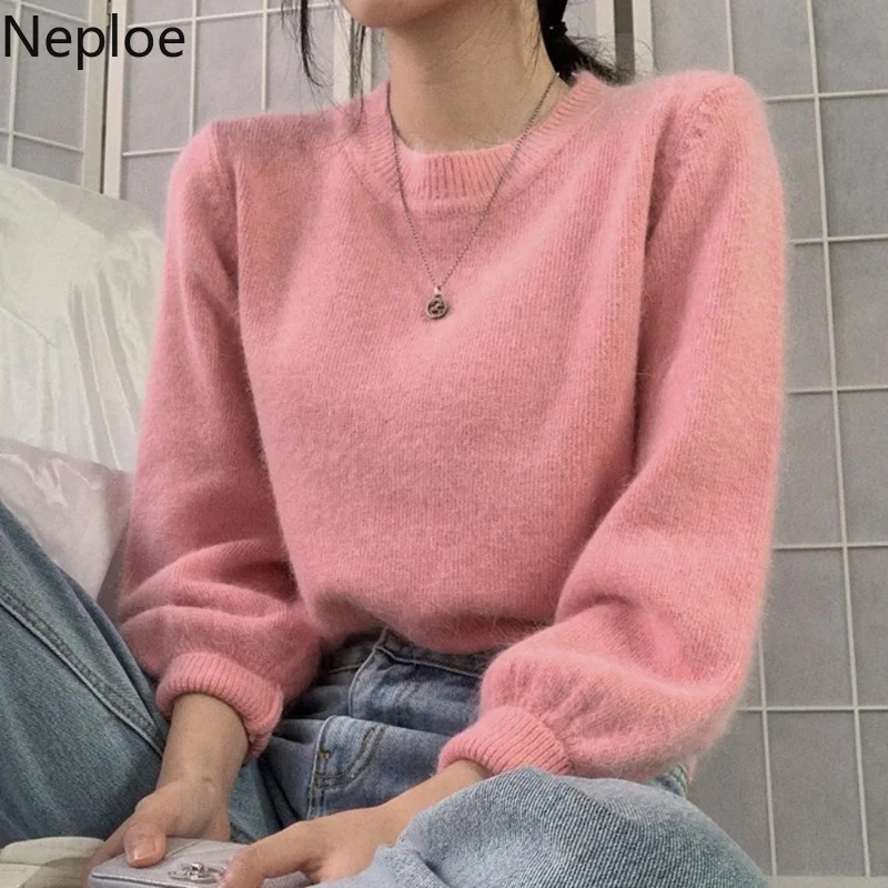 Neploe O Neck Lantern Long Sleeve Pullover Sweater Female Autumn Winter Clothes Loose Solid Pull Femme Warm Bottom Jersey 47467 | Женская