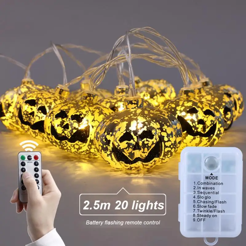 

Halloween LED Gold-plated Light Battery Box Remote Control Decoration Lamp Waterproof Pumpkin Lantern String Home Accessories