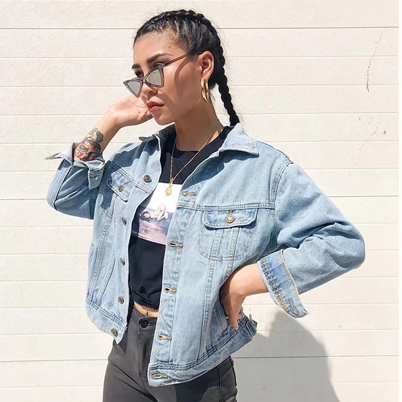 Женская Осенняя джинсовая короткая куртка винтажное уличное пальто 2021 женская