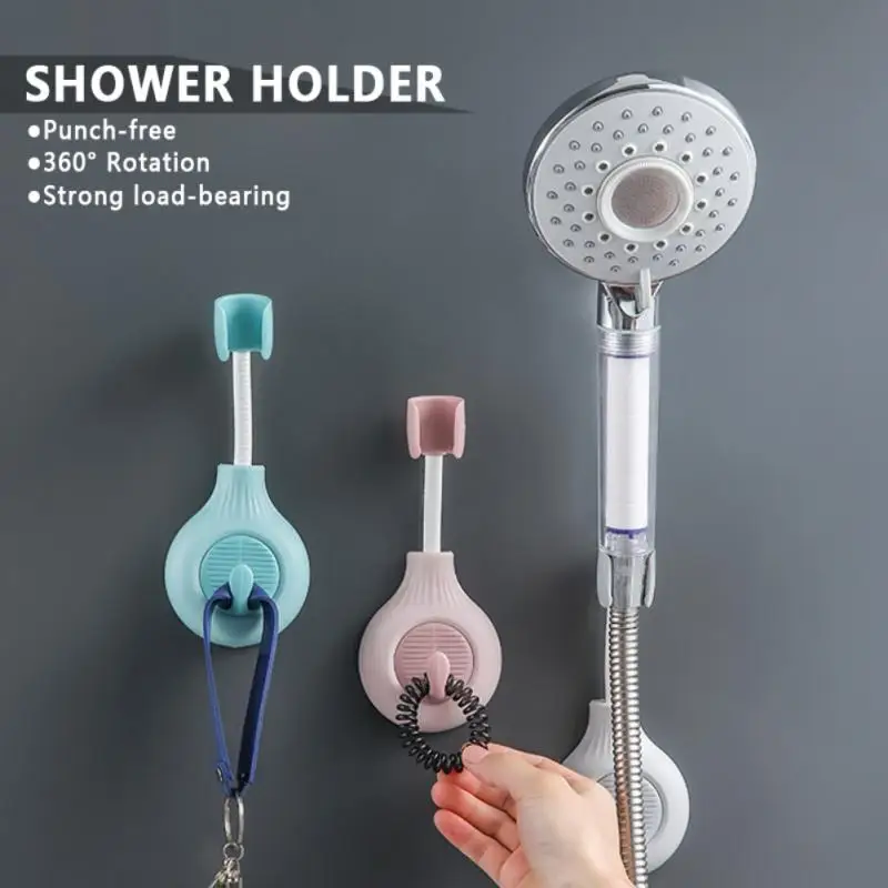

Wall Mounted Universal Shower Holder 360 Rotation With Hook Hanging Shelf Bracket Stands Bathroom Shower Holder Accessories