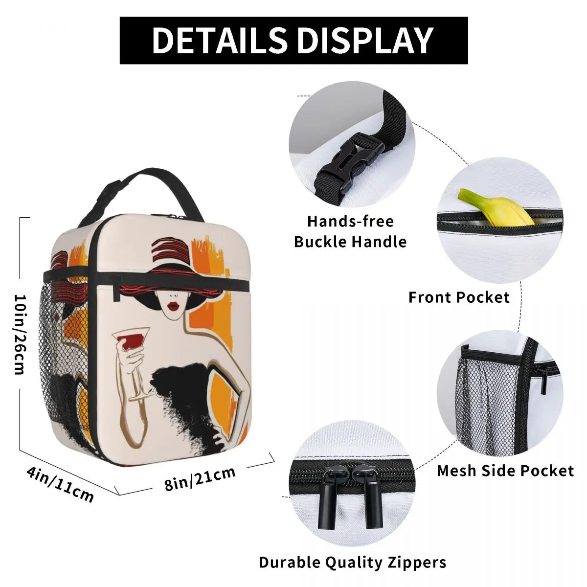 

Red Lip Sexy Women Lunch Bag for Women Men Large Insulated Lunch Box with Water Bottle Holder and Pockets
