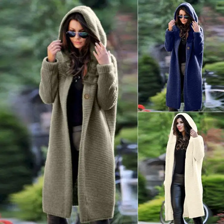 New Fashion Women Casual Hooded Breathable Sweater Knitted Jacket Outwear Button Regular Fit Loose Coat | Женская одежда