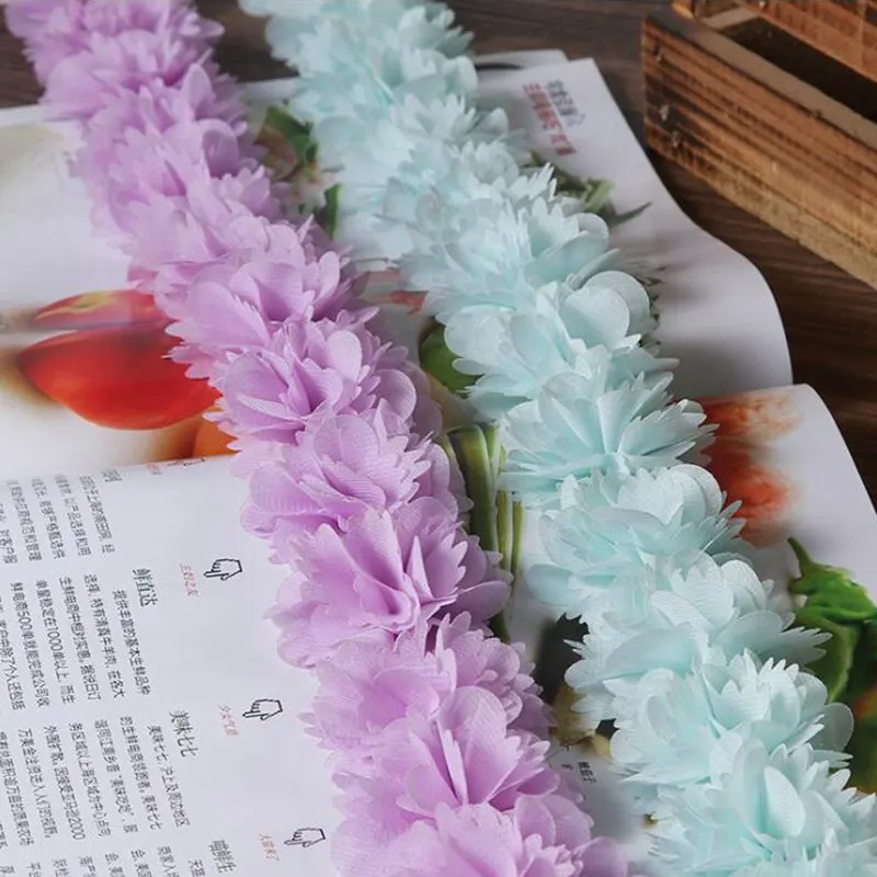 1 ярд цветной шифоновый 3D однотонный кластер цветы кружевная отделка платье