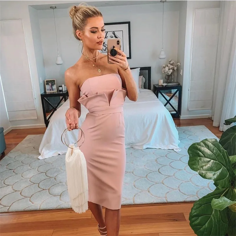 Элегантное женское Бандажное платье без бретелек сексуальные вечерние