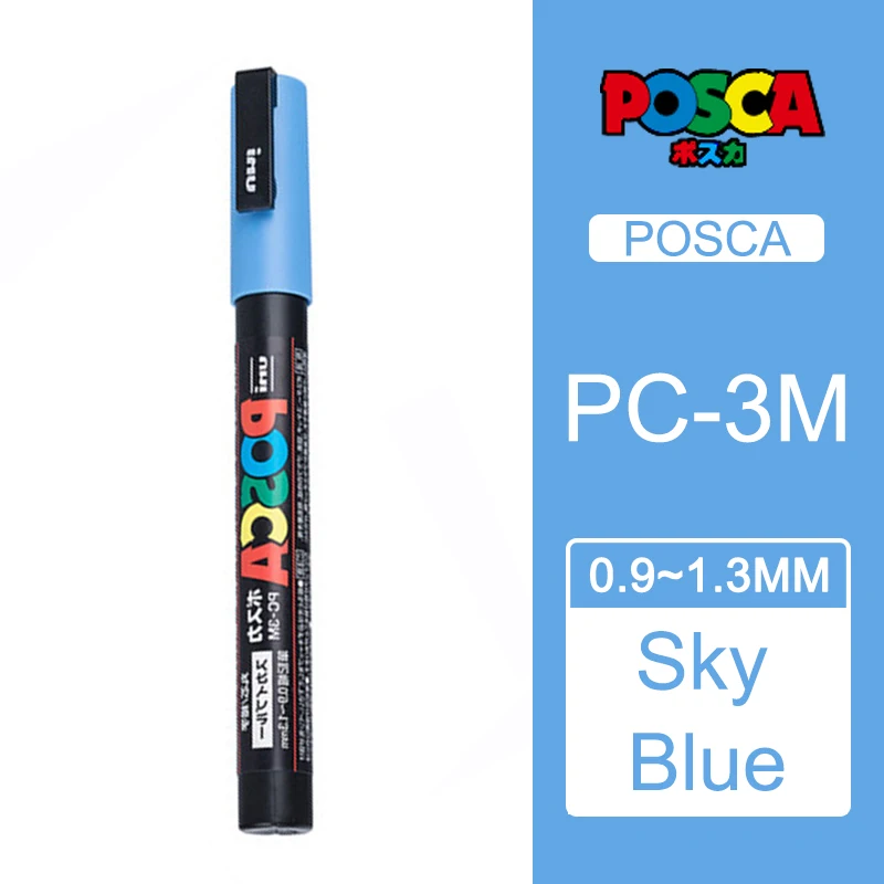 1 шт., одношариковые, Posca, PC-3M, средние маркерные ручки, постер, рекламная ручка, ФНЕ, слово, водяной знак - Цвет: Sky blue