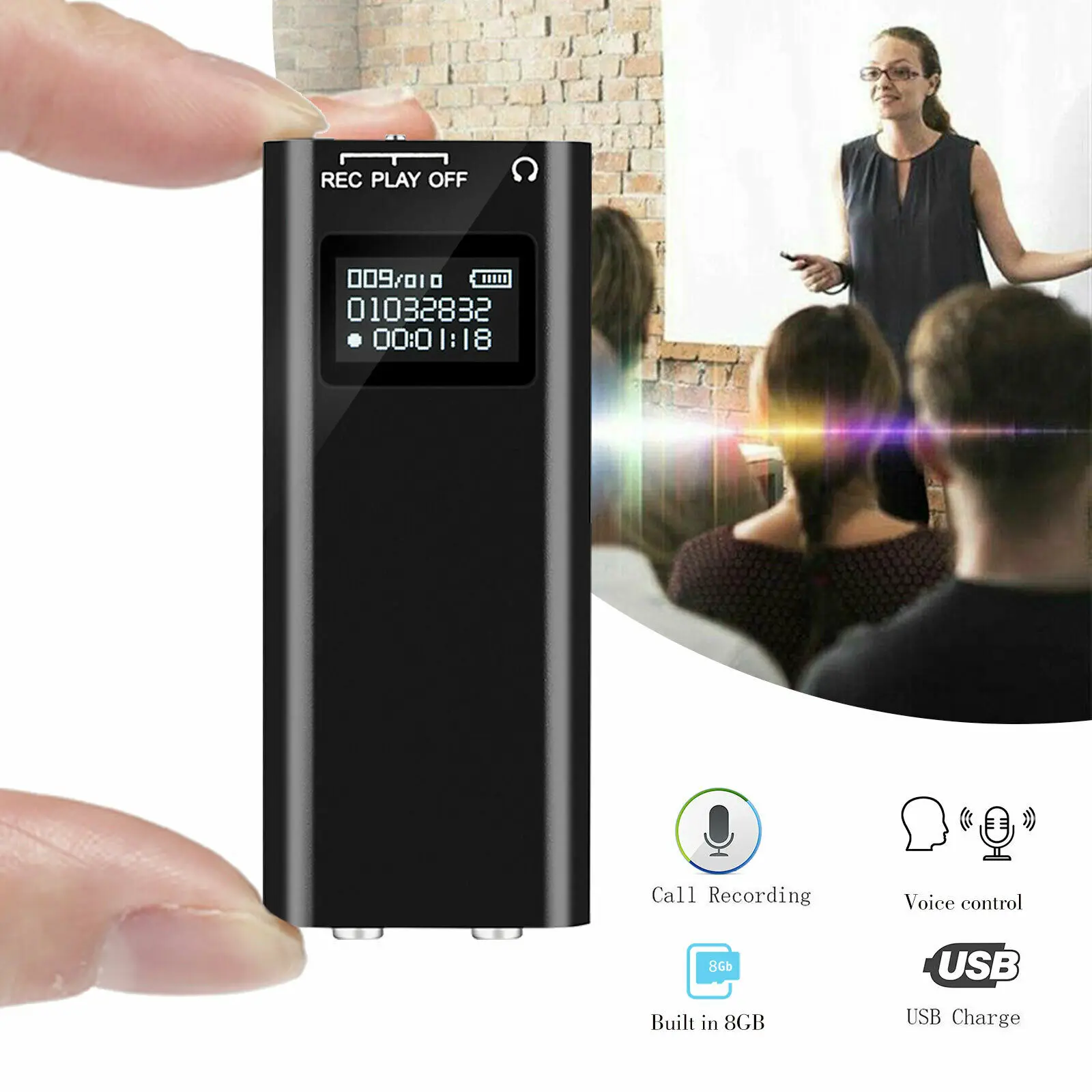TIPTOP мини диктофон 8 Гб аудио рекордер Запись USB устройство mp3 плеер с OLED