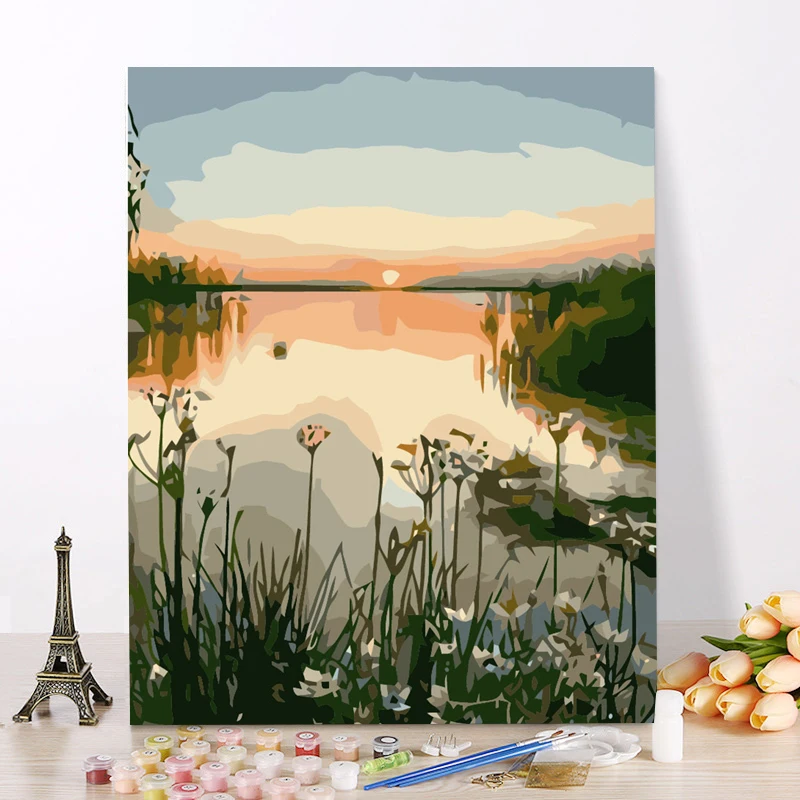 Новый без рамки DIY живопись по номерам пейзаж картина ручная роспись маслом
