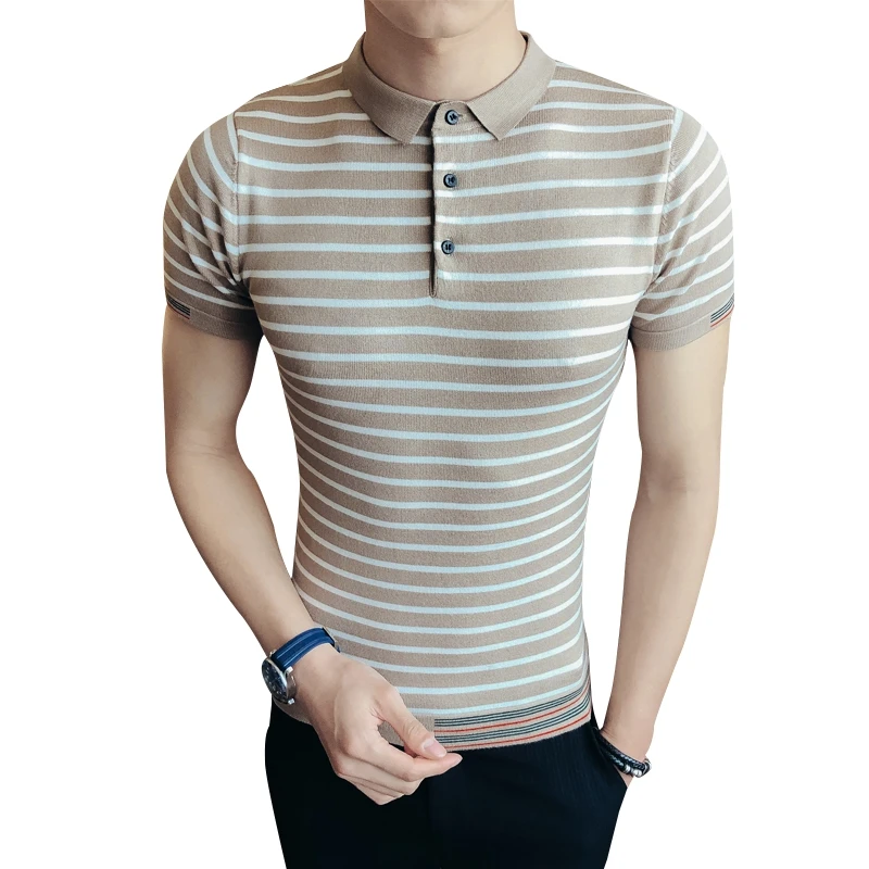 Новинка 2020 красивая полосатая рубашка поло с коротким рукавом мужская