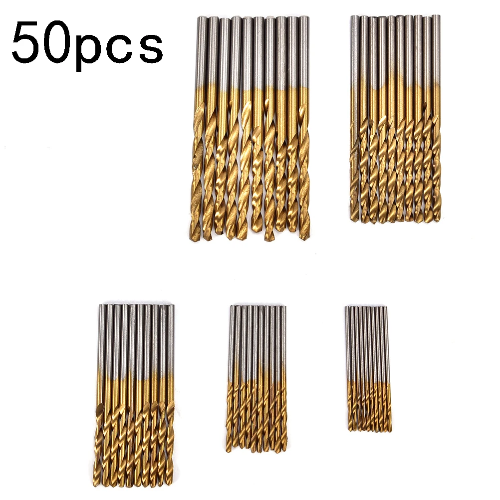 

50Pcs/lot 1/1.5/2/2.5/3mm Titanium Coated Drill Bits HSS High Speed Steel Drill Bits Set Tool Power Tools