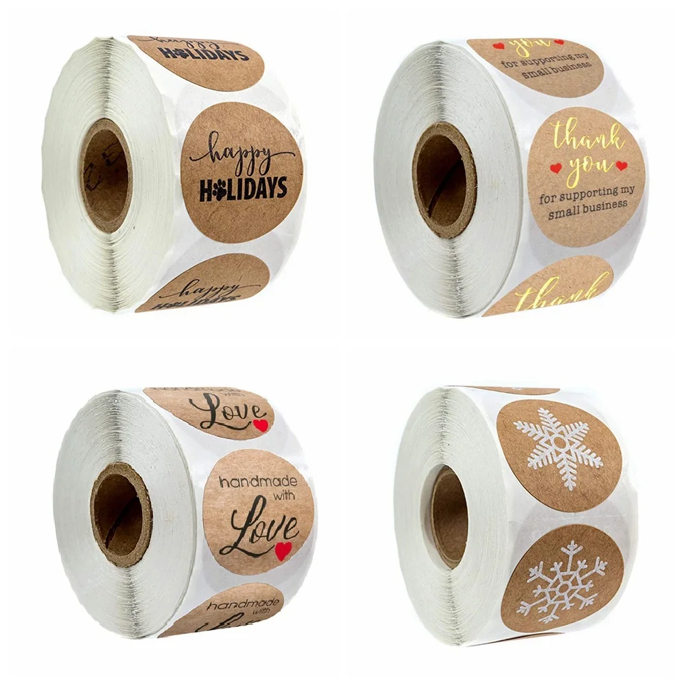 

1Inch Natural Kraft Paper Thank You Stickers seal labes Print gift Packaging stationery sticker 50 Labels Per Roll