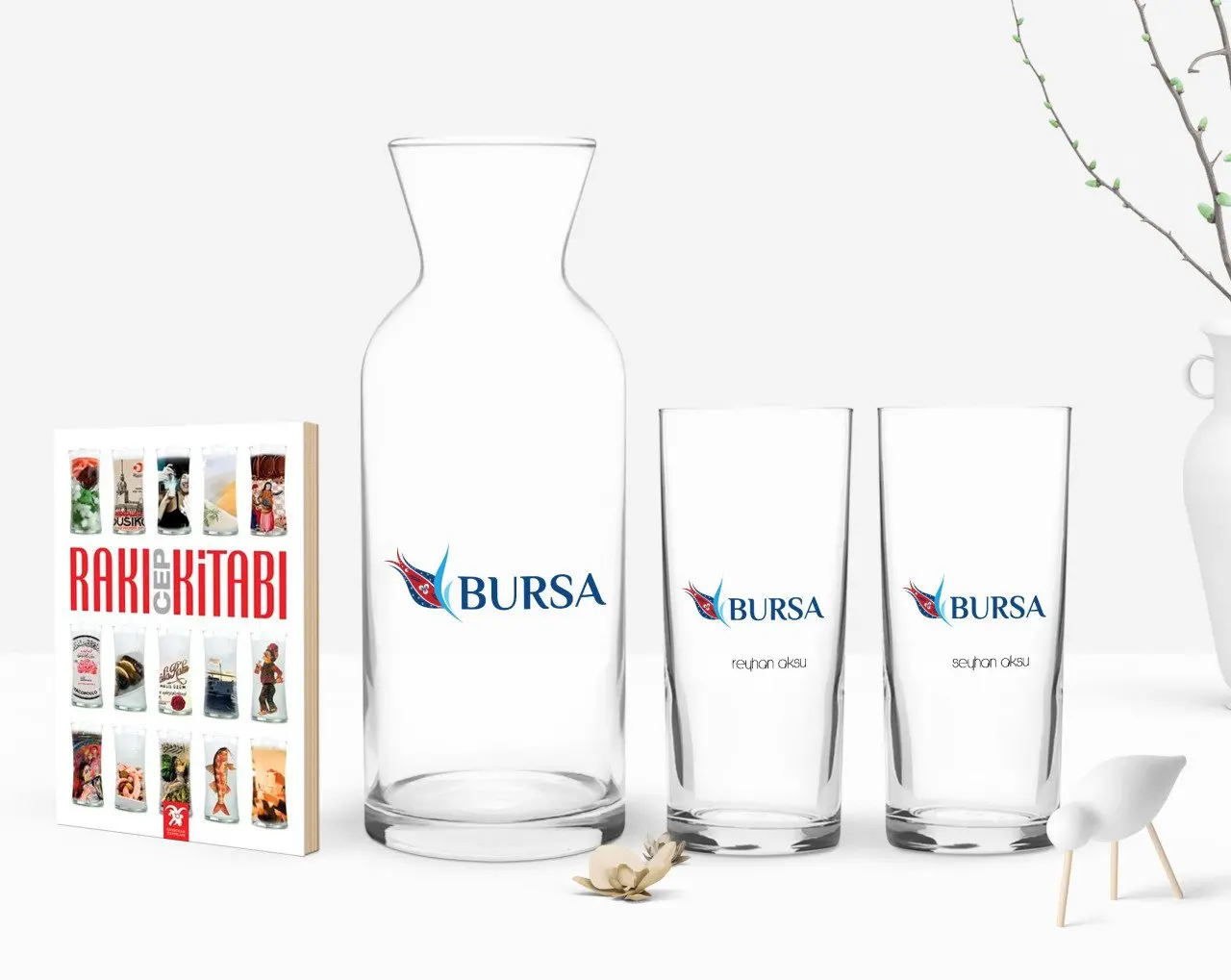 

Персонализированные Цветные принты Бурса дизайн туристических двойной Arrack чашки графин и карманная книжка подарок Seti-2