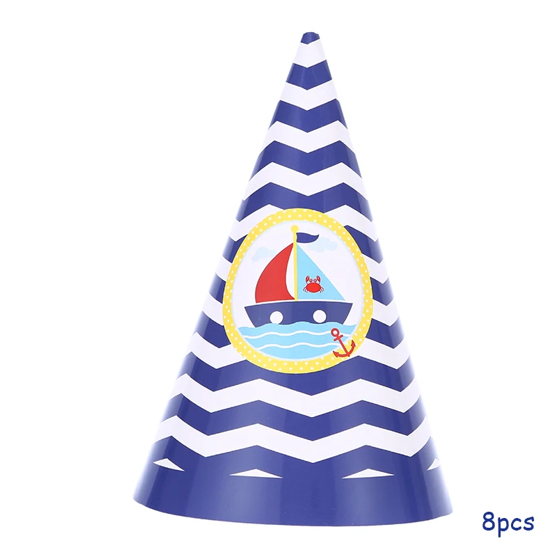 paper hat 8pcs Стикеры морской тематики вечерние столовые приборы детский день рождения бумажные стаканчики бумажные тарелки салфетки шляпа одноразовые столовые приборы вечерние принадлежности - Цвет: paper hat 8pcs