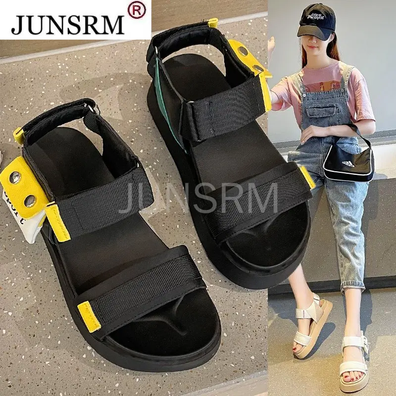 

Sandals Women 2021 New Summer Velcro Open Toe Non Slip Platform Sports Sandals Female Casual Fashion Outdoor Roman Beach Shoes