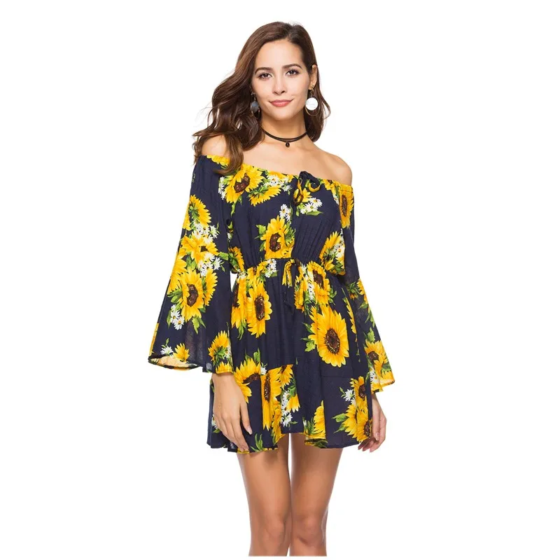 летнее платье с подсолнухами пляжное открытыми плечами женские платья больших