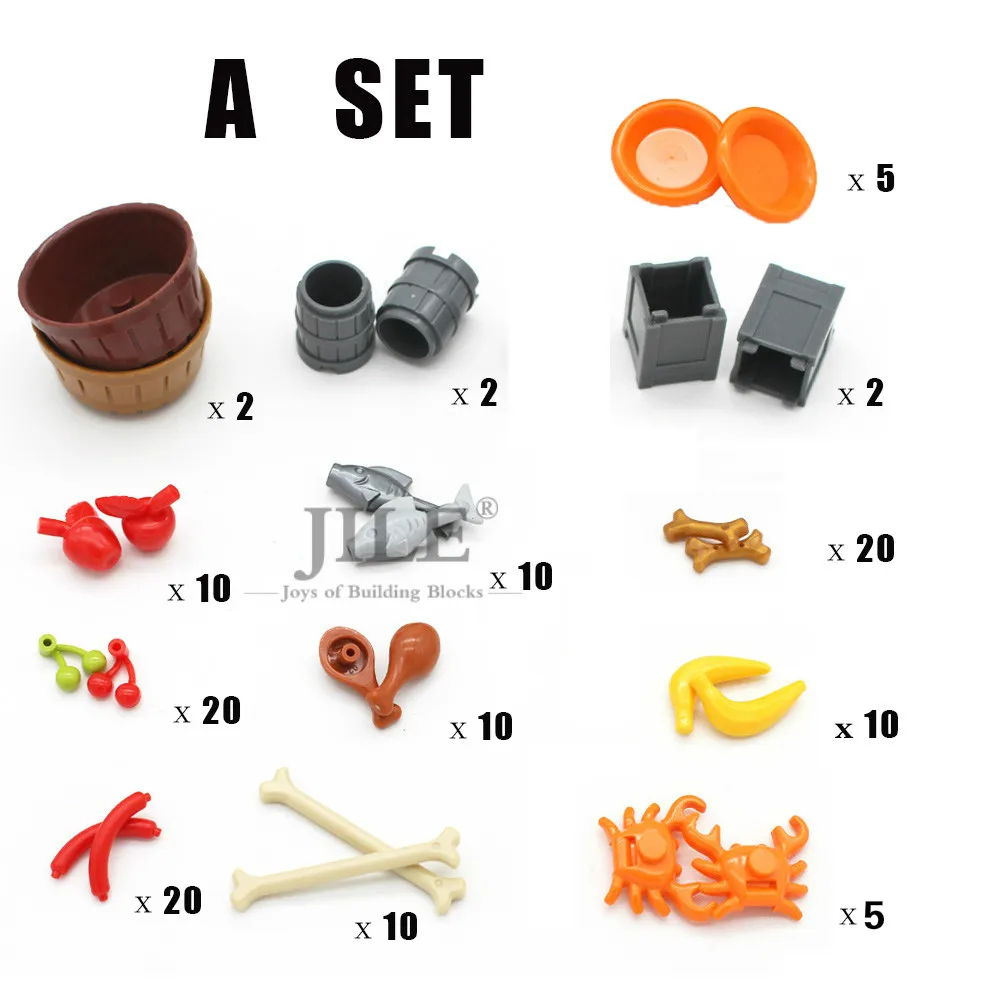 a set Moc Food Building Blocks Fruit Apple Banana Frish Dish Drumstick Sausage Bone DIY Bricks Bulk Set Compatible with City View Toys - Цвет: a set