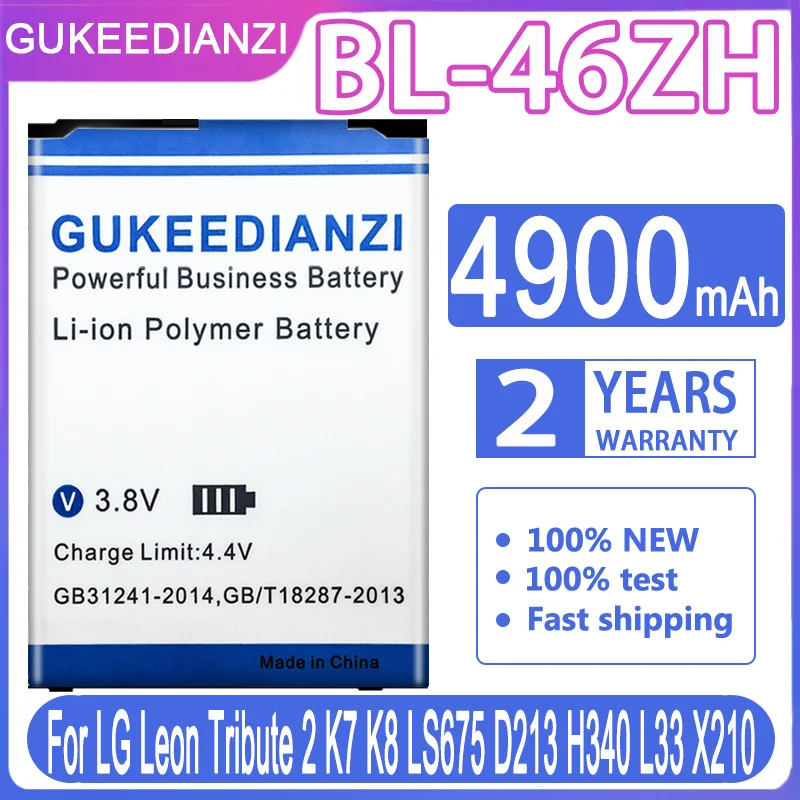 

Запасная батарея GUKEEDIANZI для LG Leon Tribute 2 K7 K8 LS675 D213 H340 L33 X210 BL 46ZH, 4900 мАч
