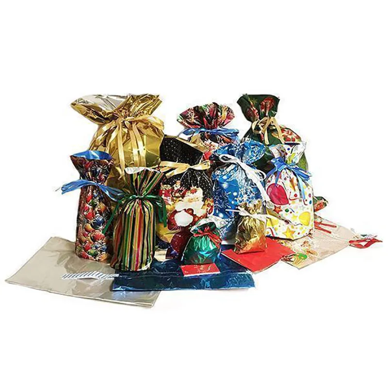Bolsa de regalo de Navidad de 15 piezas, bolso con cord&oacute;n aleatorio, adorno colgante para &aacute;rbol de Navidad, galleta de caramelo, bolsas de envoltura de regalo-0