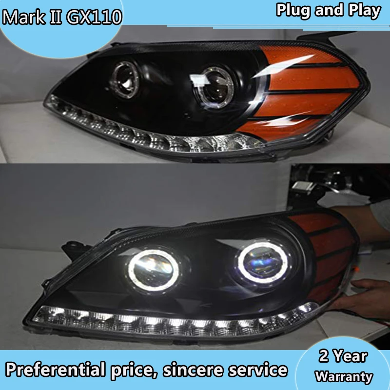 Для TOYOTA MARK II GX110 светодиодная фара черный корпус 2003 2007|Фара для авто в сборе| |