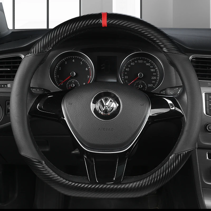 

D Shape Leather Car Steering Wheel Cover Four Seasons Steering Wheel Hubs for VW GOLF 7 8 2015 POLO JATTA Interior Accessories