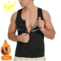 lazawg men slimming hot sauna shirts jacket long sleeve tops with zipper fitness shirt weight loss waist trainer body shapers
