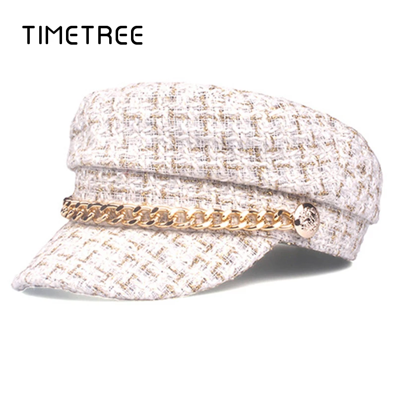 Время дерево Ретро решетки шерсть темно шапки для женщин плоский Топ Теплые