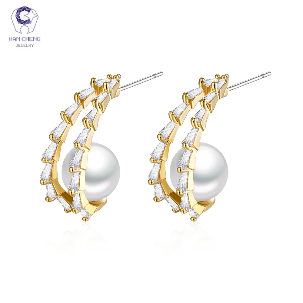 HanCheng роскошные золотые круглые висячие серьги с жемчугом цирконием кубической