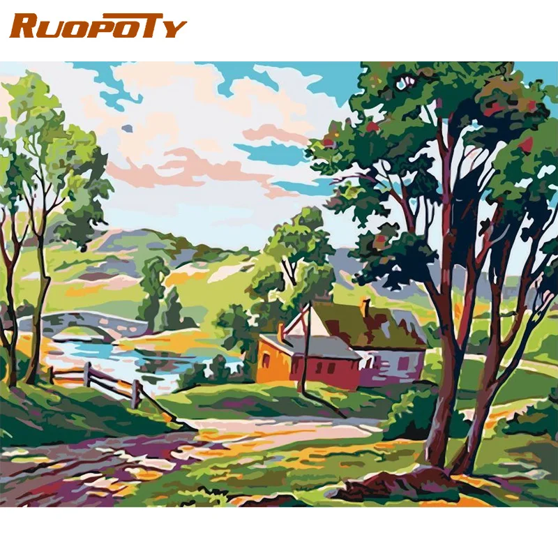 

RUOPOTY DIY Painting By Numbers Kits 60x75cm Frame Acrylic Paint By Numbers For Adults House Landscape Modern Wall Home Decor