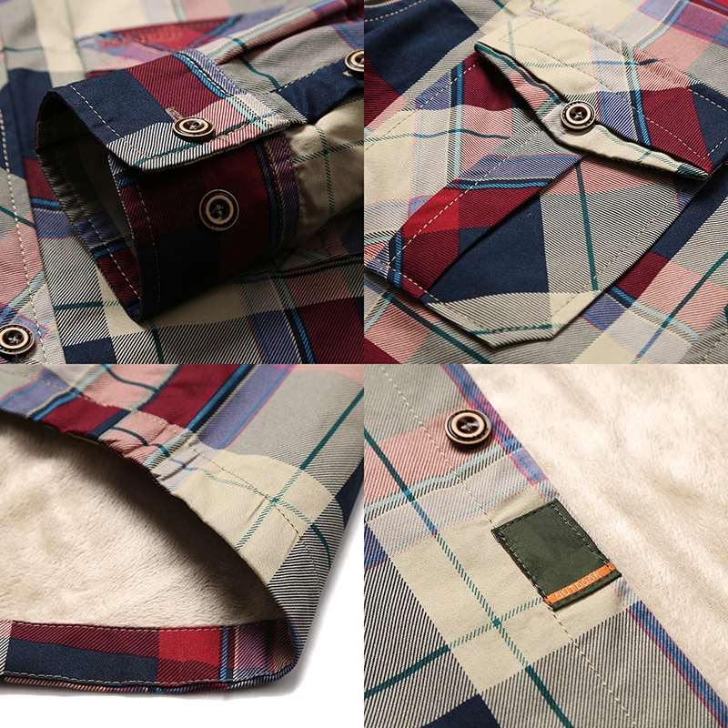 

Winter Fleece Plaid Shirt Men Shirts Long Sleeve Thick Warm Mens Cotton Shirts Male Military Casual Autumn Shirt Camisa Hombre