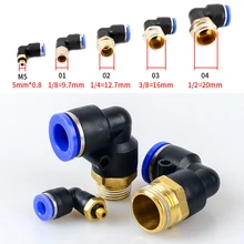 PL pneumatic connector 4mm-12mm hose OD 1/8 "1/4" 3/8 "1/2" male pneumatic thread tube elbow connector tube Air Push In mount