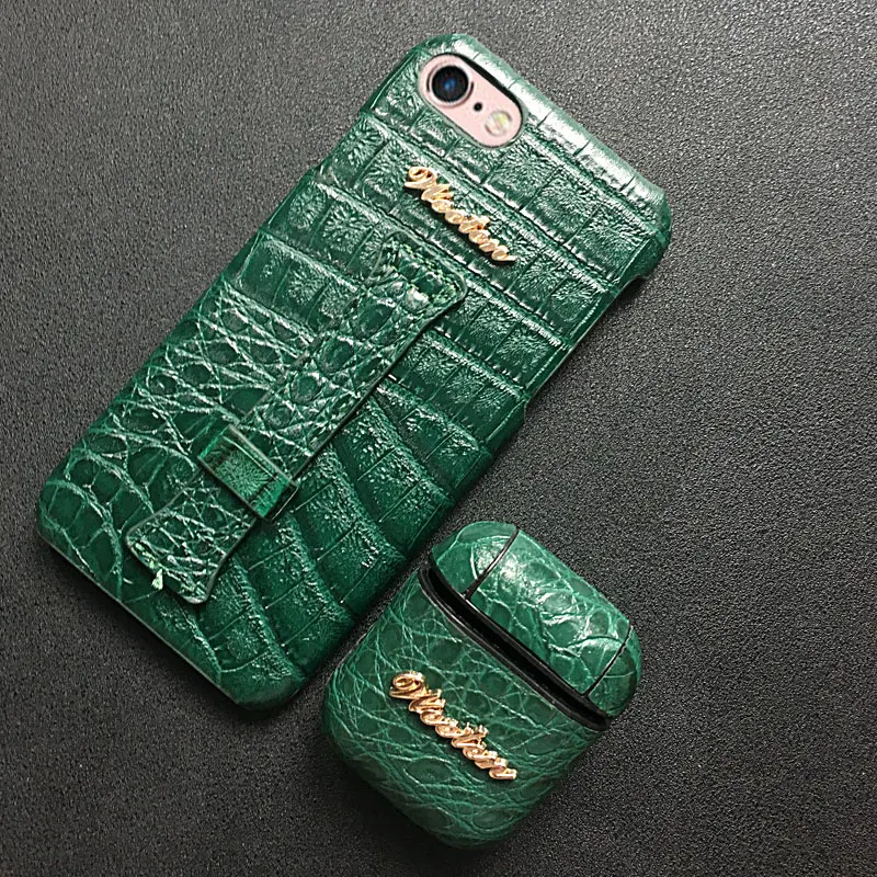 1 Set Arpods Green Чехол из крокодиловой кожи PU на запястье для iPhone 11 Pro Max XS 7 8 6 6S Plus X XR Жесткий Чехол для наушников для Airpods Pro - Цвет: 1 Set Arpods Green