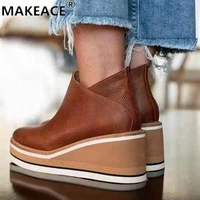 women fashion ankle boots leather wedges roman shoes platform shoes soft soles undressed boots outdoor platform shoes for women