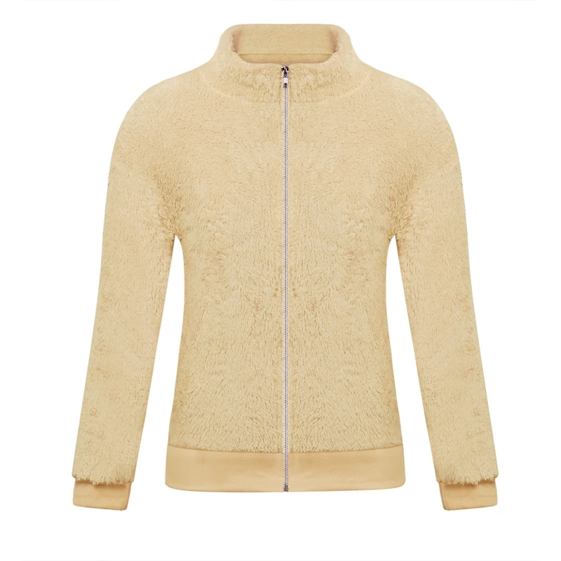 

Women's Fashion Solid Color Zipper Jacket Long Sleeve Plush Jacket Top