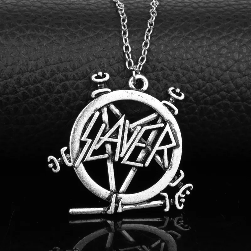 Rock Music Metal Slayer Show No Mercy Pentagram Band Logo Pendant Necklace Gothic Punk Heavy Band Jewelry Accessories