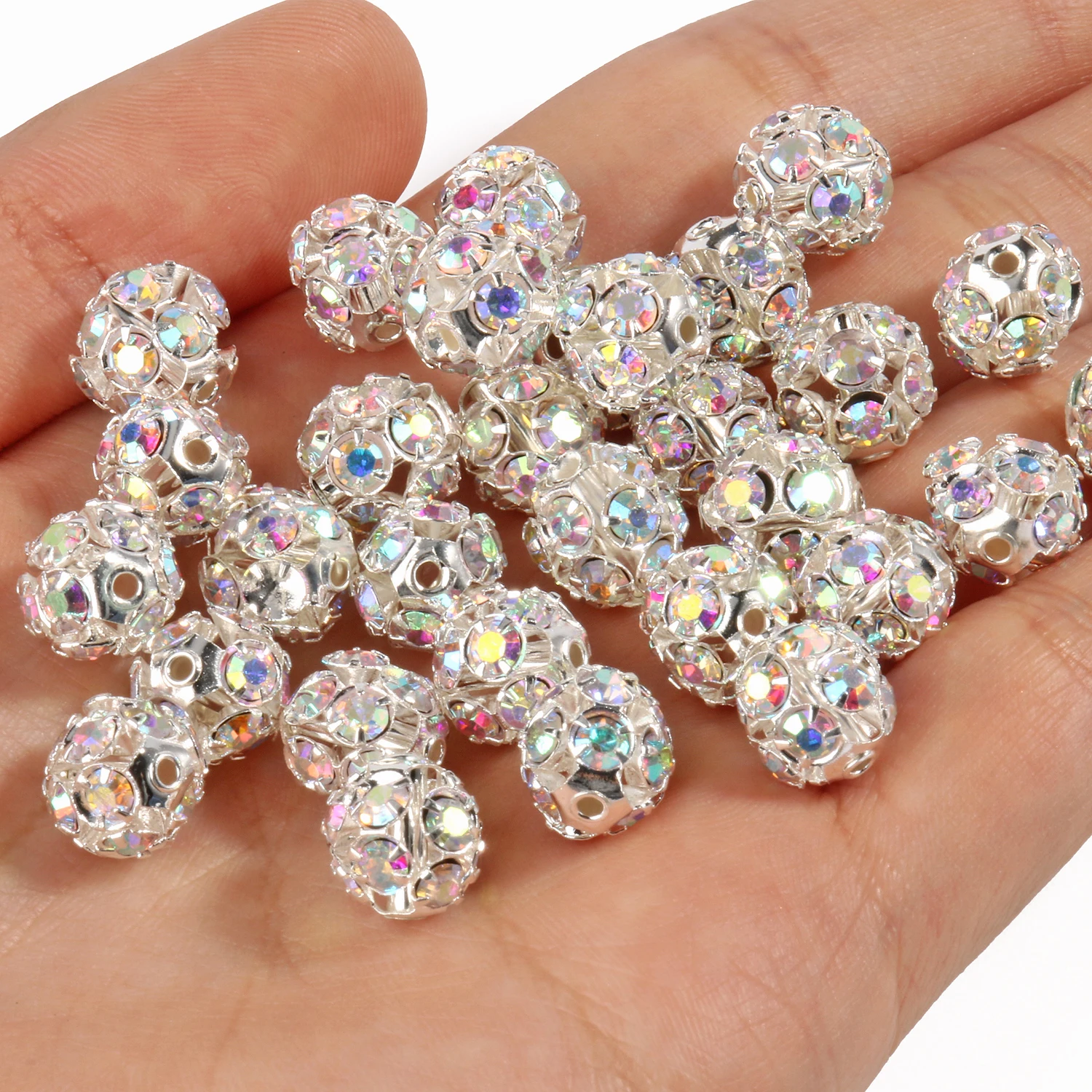 

50pc/lot 6 810mm Rhinestone Ball Beads Multicolor Metal Crystal Round Spacer Loose Beads For Bracelet Jewelry Making Supplies