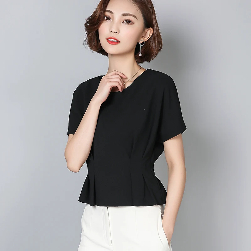 

COIGARSAM Short blouse women Summer Batwing Sleeve O-Neck High Waist blusas womens tops and blouses White Black 6691