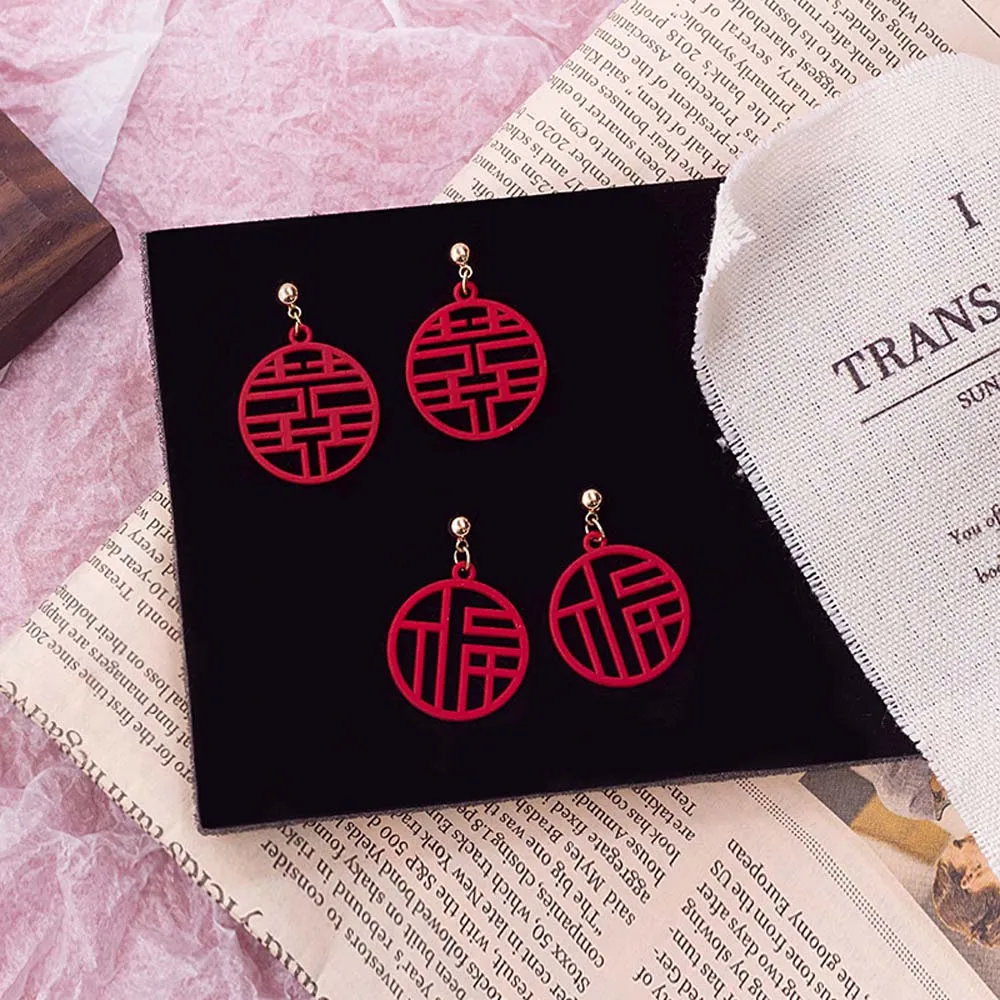 Серьги с надписью Hi Word Blessing Красные праздничные новогодние серьги в китайском