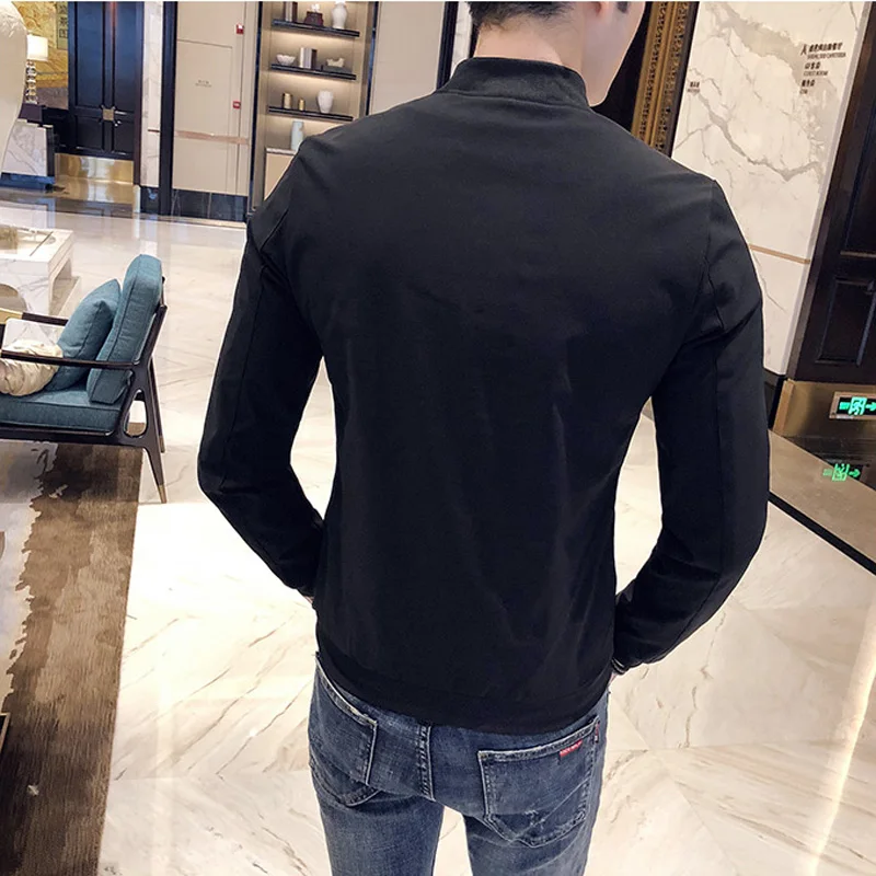 2019 модная мужская куртка-бомбер с длинным рукавом и вышивкой Повседневная