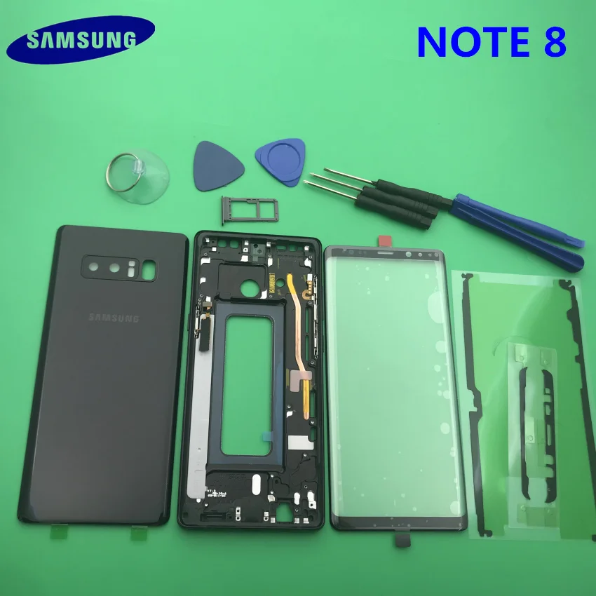 Note8 полный корпус чехол задняя крышка+ Передний экран стекло объектив+ средняя рамка для samsung Galaxy Note 8 N950 N950F полные части