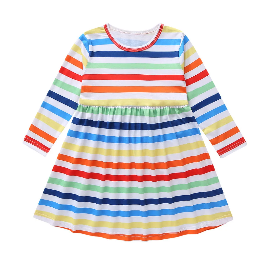 2019 autumn and winter modelsBaby Kids Girls Long Sleeve Color Stripe Princess One-Piece Dress AutumnFalling transport | Детская одежда