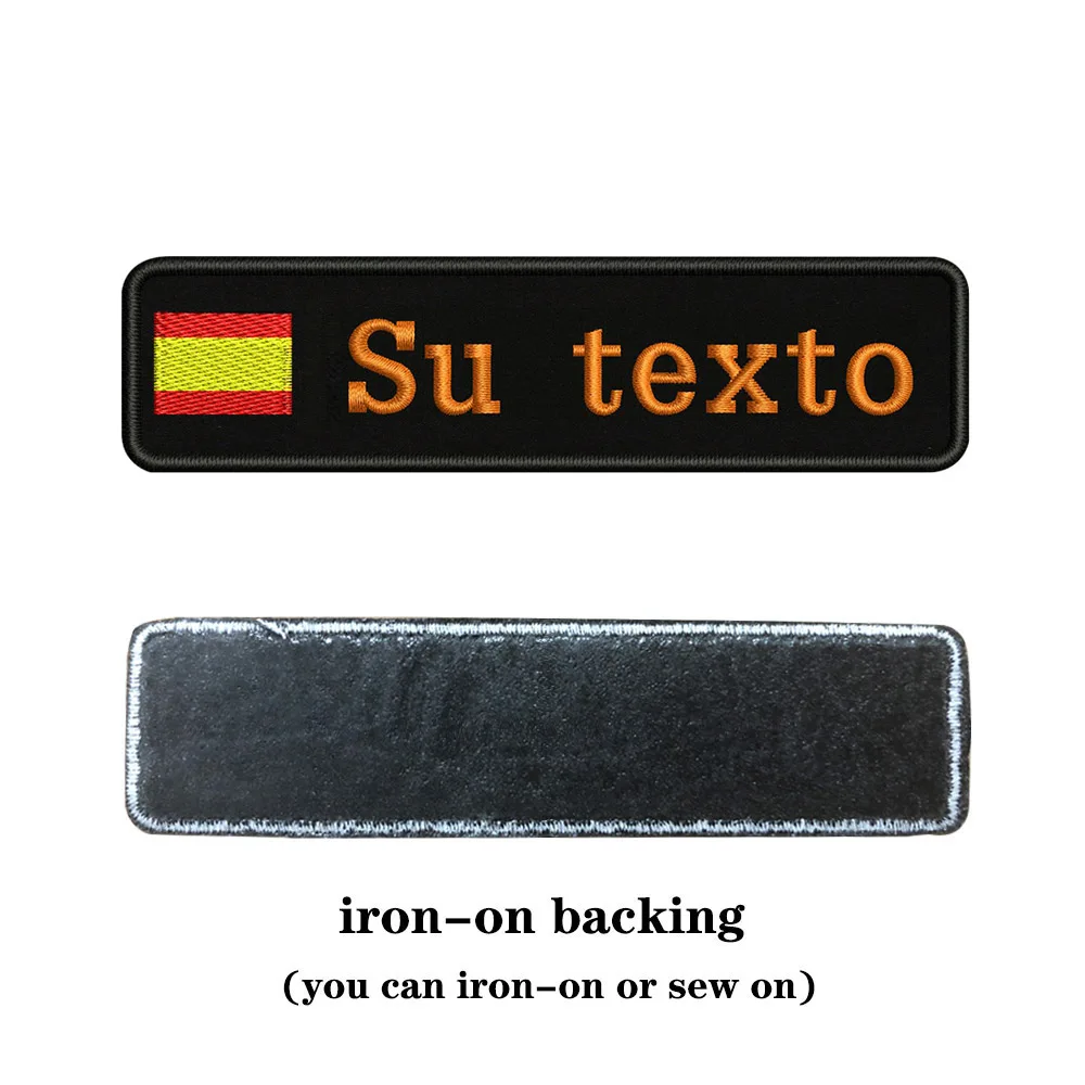 orange-iron on На заказ Вышивка Флаг Испании имя или заплатка с текстом 10 см* 2,5 см значок Утюг на или липучке Подложка для одежды брюки рюкзак шляпа - Цвет: orange-iron on