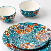 bohemian style ceramic pottery round flower bone porcelain 6 8 10 pottery plate bowl household kitchen utensils