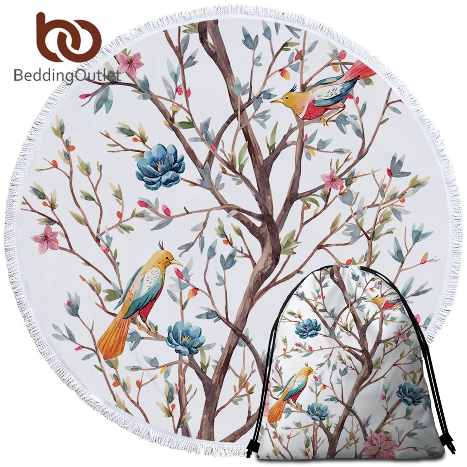 Постельное белье милые птицы круглое полотенце цветы пляжное акварельное