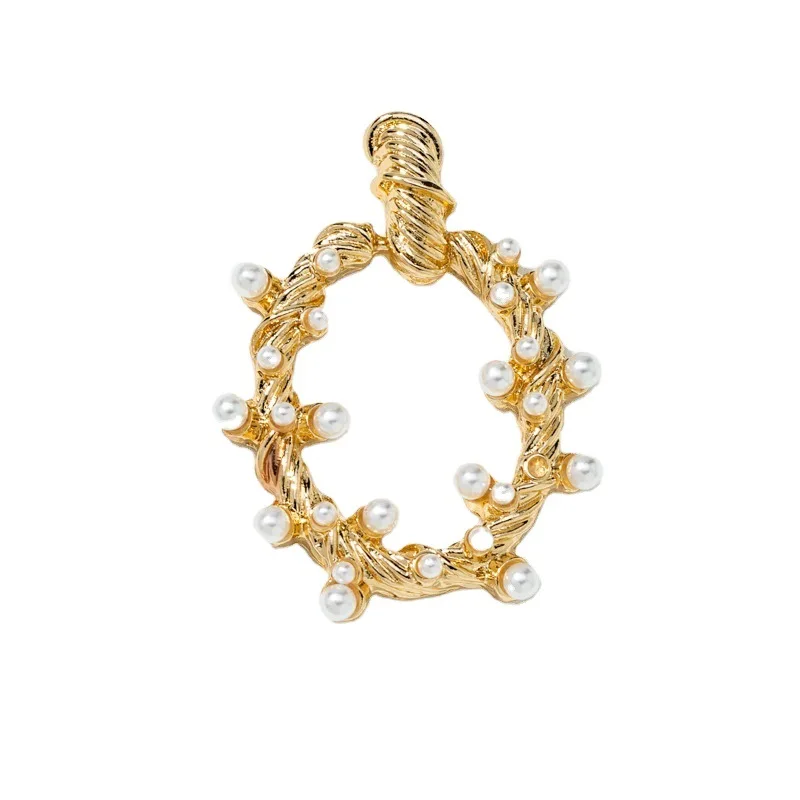 

New Trendy Gold Twist Round Irregular Drop Earring Vintage Imitation Pearl Geometry Dangle Earrings For Women Boucle D'oreille